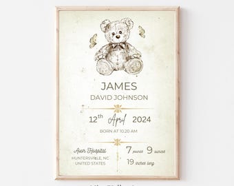 New Baby Custom Print, Personalized New Baby Gift, Vintage Nursery Print, Birth Details Gift, Keepsake Print, Newborn Gift, Gender Neutral