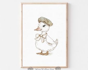 Vintage Ente Kinderzimmer Wandkunst, druckbare Kinderzimmer Dekor, Gender Neutral Print, Baby Zimmer Dekor, digitaler Download