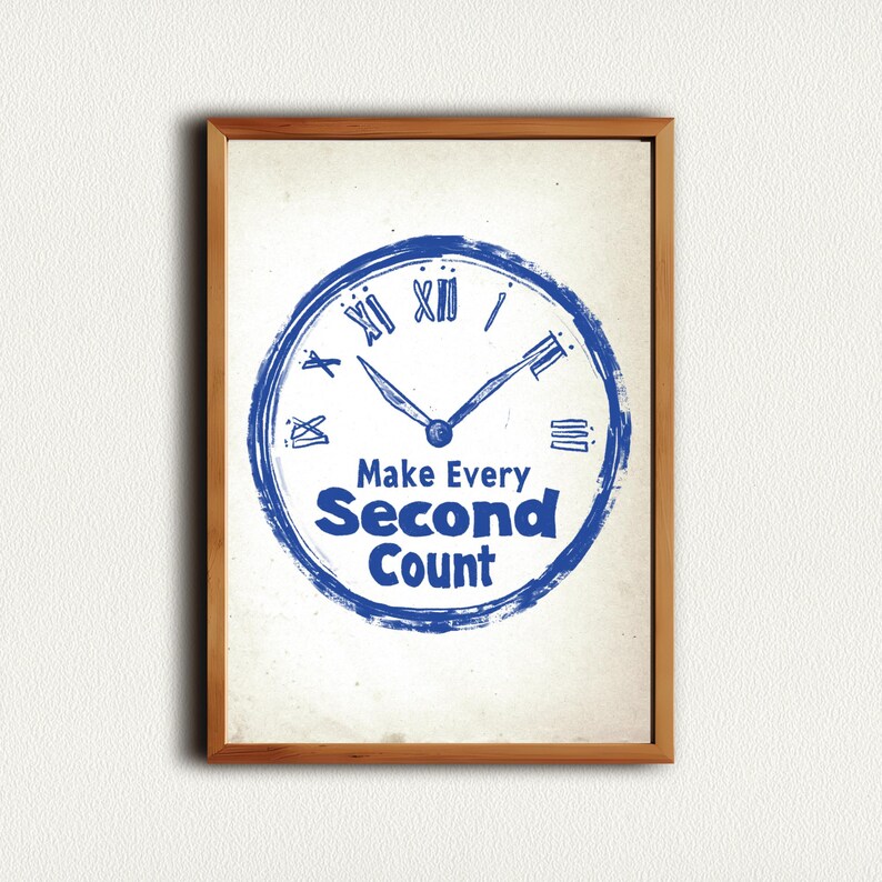 Retro Motivational Quote Poster, Make Every Second Count Print, Modern ...