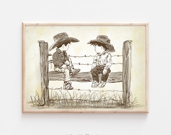 Western Cowboy Nursery  Wall Art Decor, Vintage Nursery Sketch, Southwestern Country Art, Nursery Room Prints, Digital Download