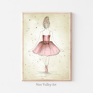Ballet Nursery Art, Vintage Ballerina Nursery Decor, Pink Girl&#39;s Room Ballet Dancer Painting, Ballerina Sketch Print, PRINTABLE