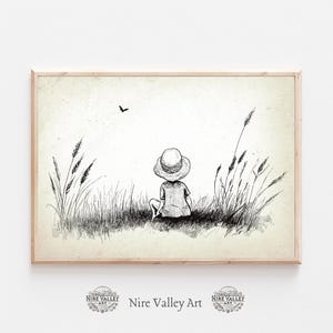 Little Boy Print, Vintage Nursery little boy Decor, Baby Room Printable, Gender Neutral Sketch Prints, Boys Room Art, Digital Download