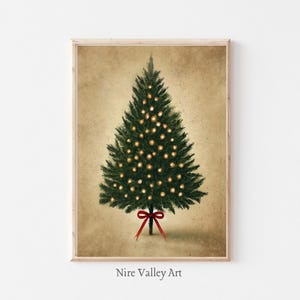 Vintage Christmas Tree Wall Art Print, Christmas Decor Printable, Neutral Antique Holiday Christmas Tree Painting, Festive Digital Download