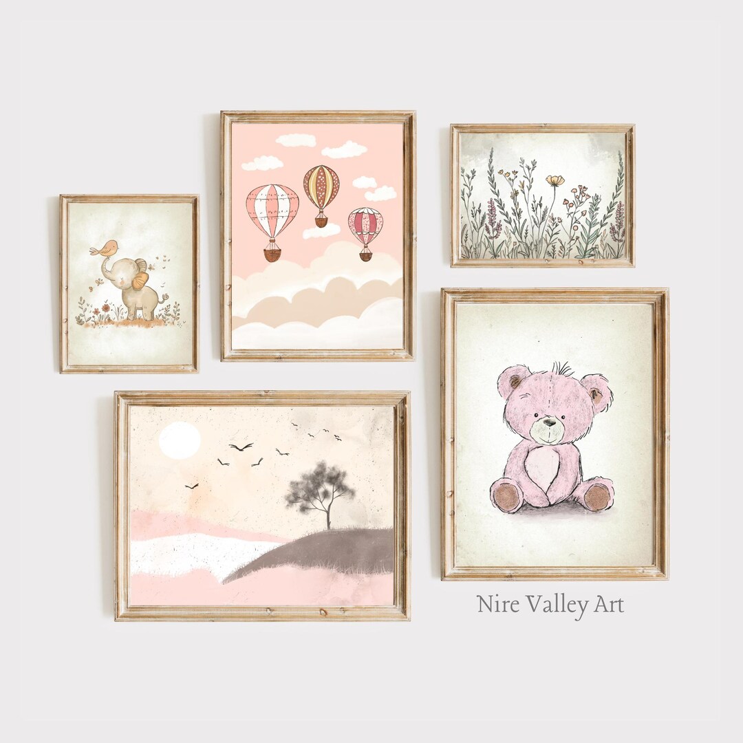 Vintage Nursery Pink Gallery Wall Set, Set of 5 Vintage Nursery ...