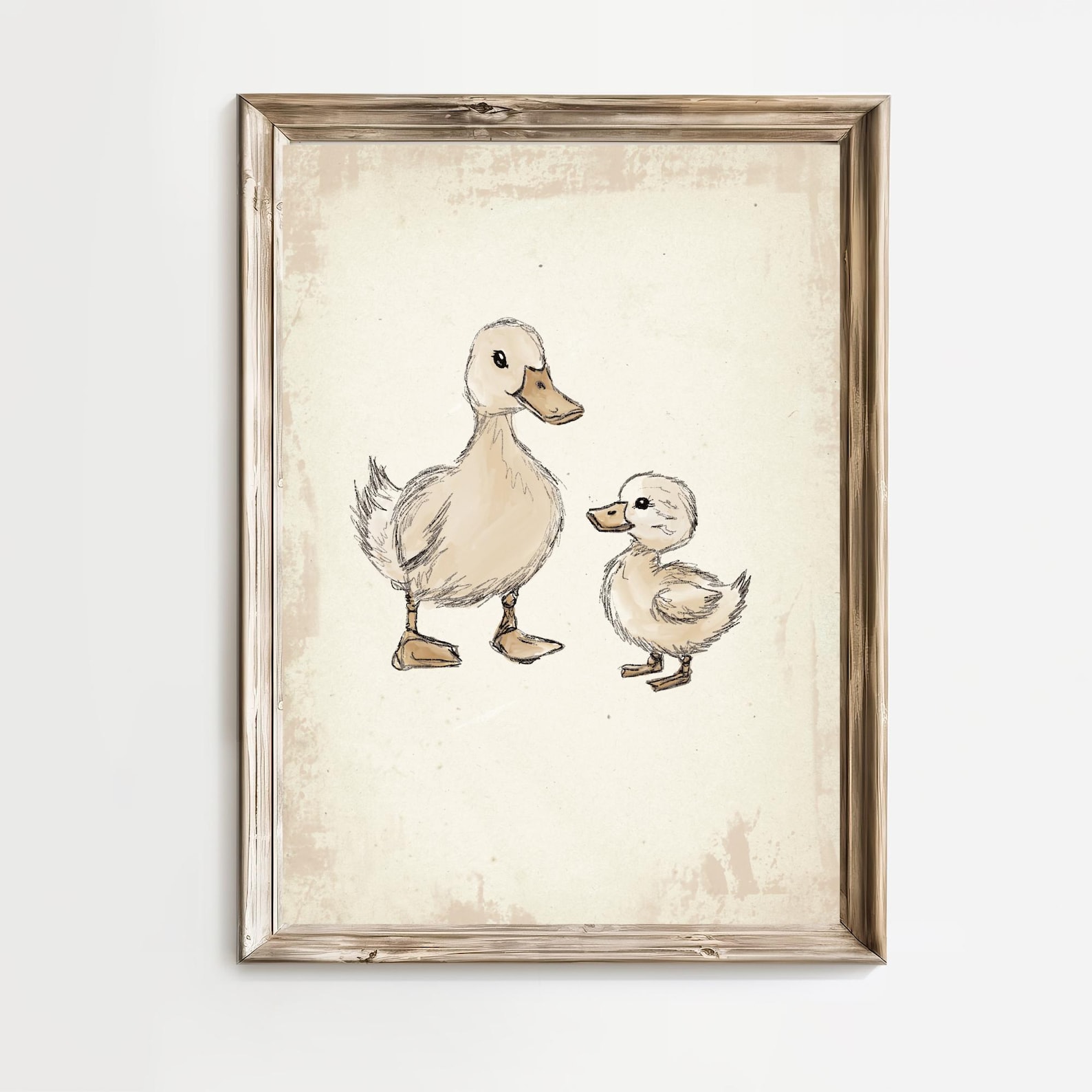 Vintage Mother Duck and Duckling Print, Nursery Gallery Wall Printable ...