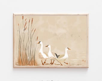 Vintage Kinderzimmer Dekor Druck, Gänse Wand Kunst Druck, Bauernhaus Wand Kunst Skizze, Landhaus Kern Bauernhof Malerei, Vogel Illustration Malerei