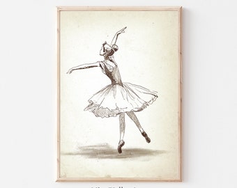 Vintage Ballerina Wall Art | Printable Wall Art | Vintage Muted Art | Girls Room Decor | Digital Download | Vintage Ballerina Painting