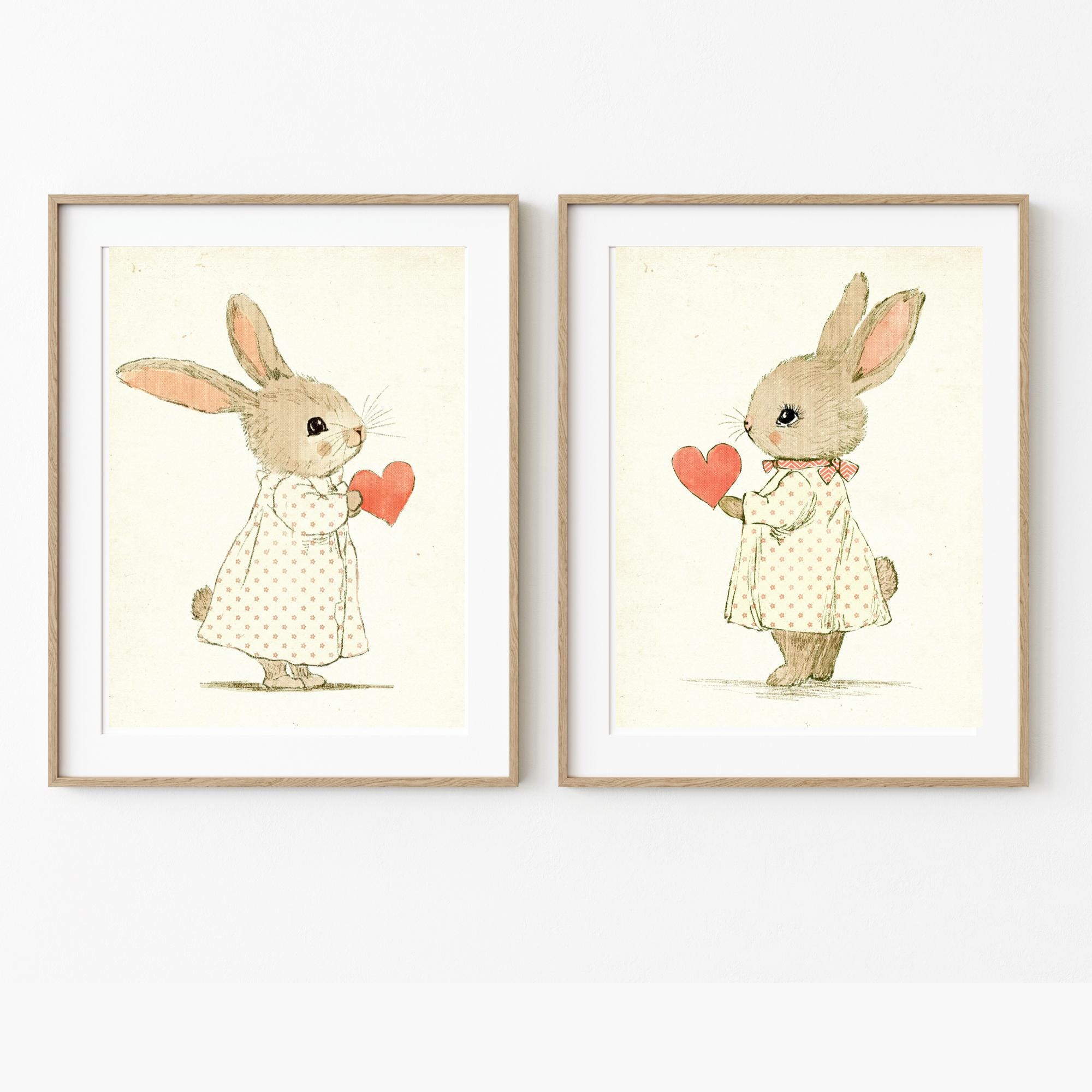 Vintage Bunny Rabbit Nursery Gallery Wall Art Set, Set of 3 Cute Bunny ...