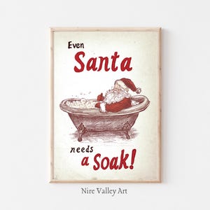 Santa Claus Christmas Print, Christmas Bathroom Decor, Vintage Christmas Decor,  Xmas Wall Art, Holiday Printable Art, Digital Download