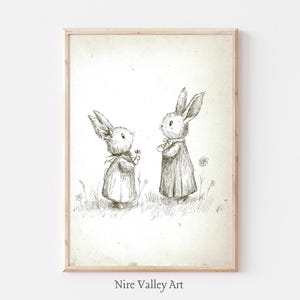Vintage Nursery Bunny Rabbit Sketch, Gender Neutral Wall Art Printable, Vintage Illustration, Baby Room Decor, Toddler Bunny Printable