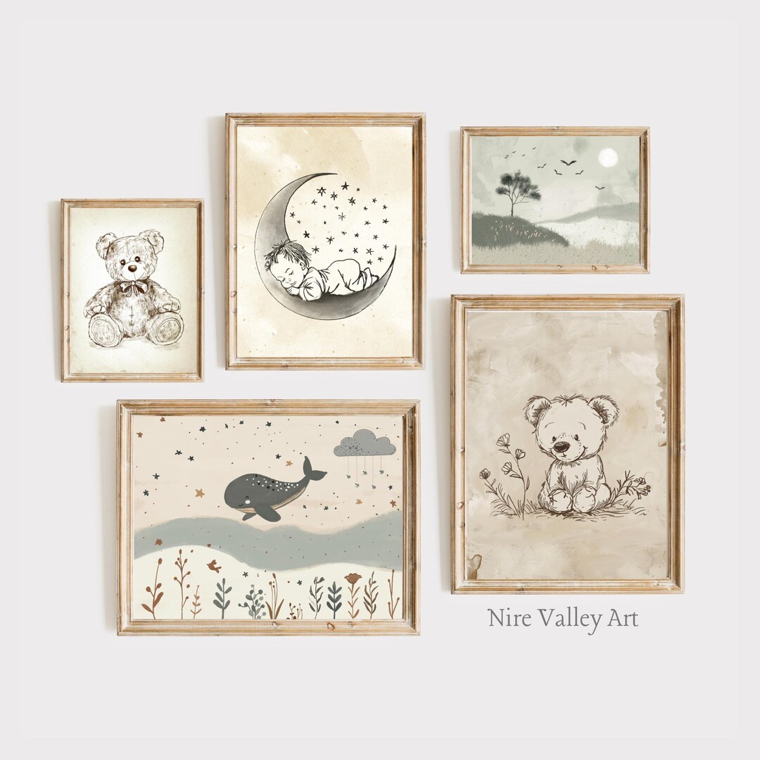 Vintage Nursery Gallery Wall Set, Set of 5 Vintage Nursery Printables ...