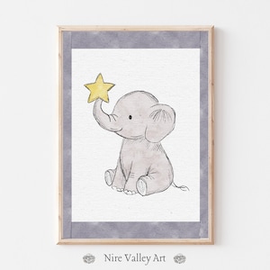 Art mural de chambre d&#39;éléphant, impression de bébé éléphant, décoration d&#39;animaux de safari, illustration d&#39;éléphant mignon, affiche de chambre d&#39;enfant non sexiste