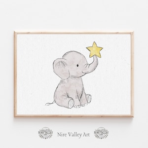 Art mural de chambre d&#39;éléphant, impression de bébé éléphant, décoration d&#39;animaux de safari, illustration d&#39;éléphant mignon, affiche de chambre d&#39;enfant non sexiste