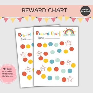 Tabella premi per bambini piccoli, tabella premi per bambini stampabile, tabella premi arcobaleno, tabella addestramento al vasino, tabella comportamento, DOWNLOAD DIGITALE