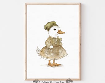 Duck Nursery Print, Vintage Gallery Wall Printable, Victorian Duck Sketch , Farmhouse Illustration, Baby Room Decor, Digital Download