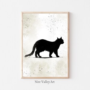 Vintage Black Cat Print, Halloween Spooky Gothic Wall Art, Creepy Haunted Digital Download Decor