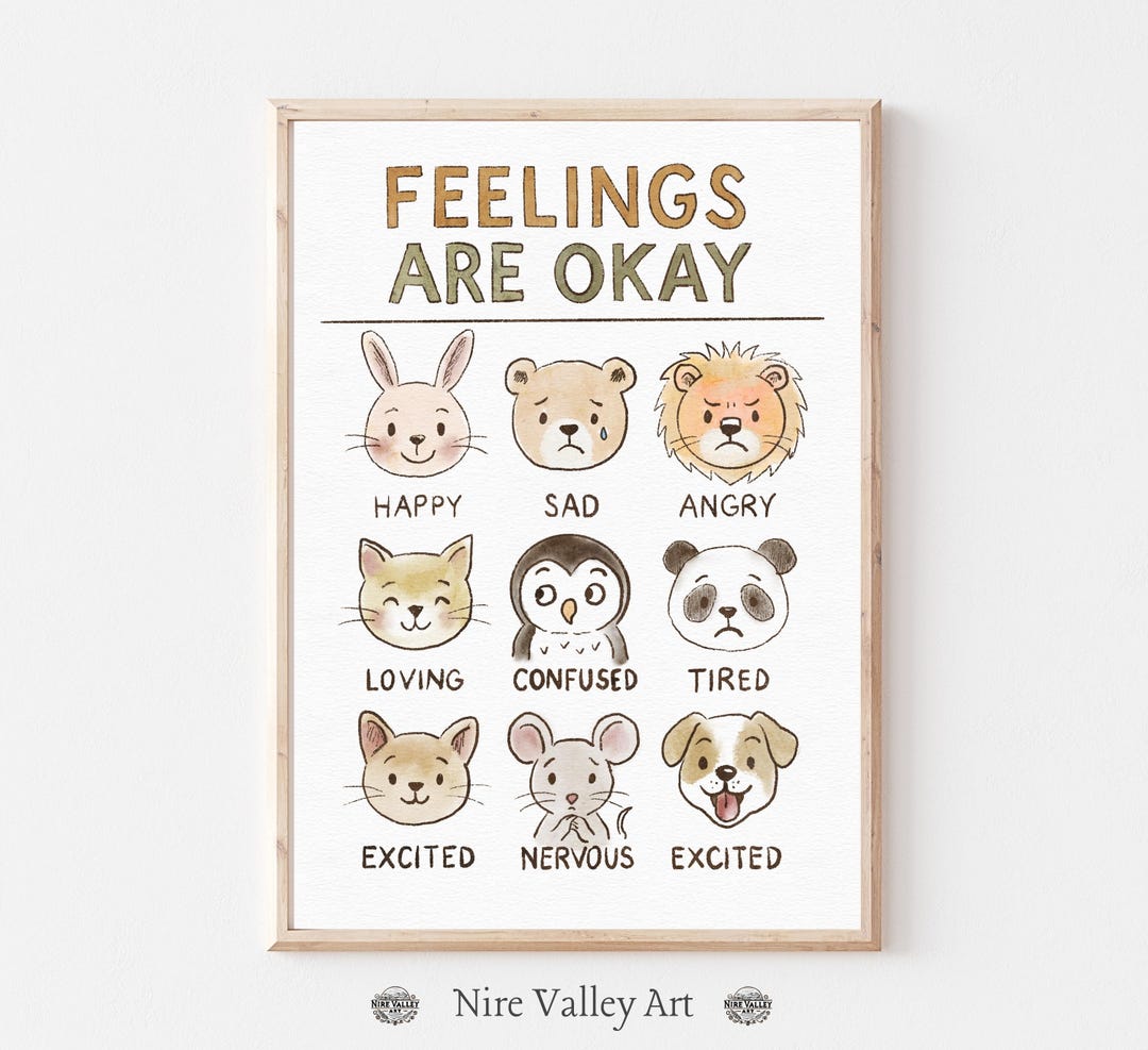 Feelings Chart for Kids, Emotions Poster With Animals, Social Emotional ...