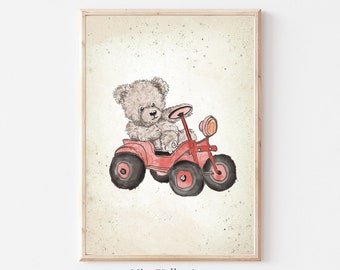 Impressão de urso de pelúcia vintage para berçário, arte de parede neutra de gênero para impressão, ilustração vintage, esboço de decoração de quarto de bebê