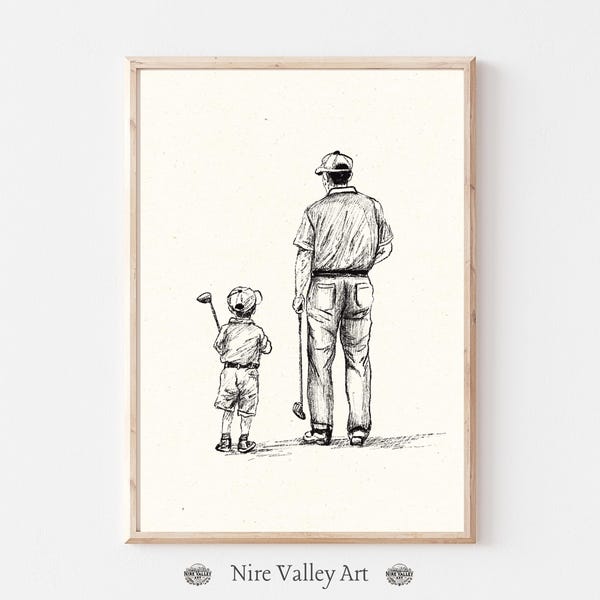 Impresión de golf vintage, impresión de padre e hijo, arte de pared para guardería, impresión de galería de deportes para niños, impresión de género neutro, decoración de pared nostálgica