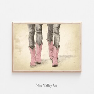 Coastal Cowgirl Printable Vintage Poster Print, Pink Cowgirl Boots Trendy, Preppy Cowgirl Dorm Room Wall Art Decor,Digital Download