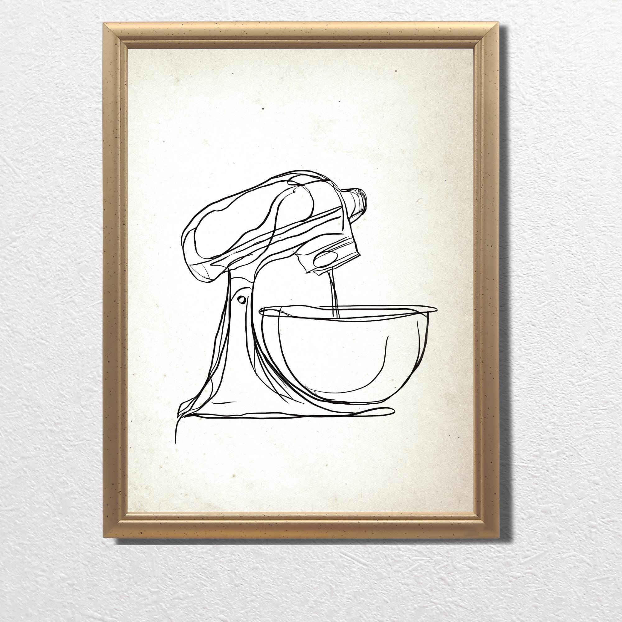 abstract kitchen art prints: modern line drawing set... Kitchen Wall Art, Line Drawing Kitchen Prints, Mixer Print, Kitchen ...
