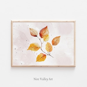 Vintage Fall Leaves Print: Autumn Branch Botanical Wall Art Digital Download