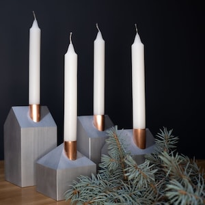 Wooden Advent wreath SILVER Candle holder set of 4 different heights.Festive table centerpiece. Christmas gift.
