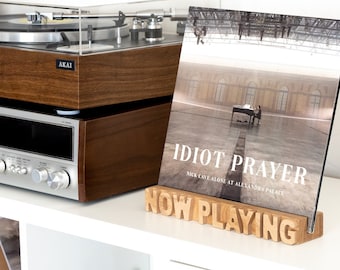 Oak Wood 'Now Playing' Record Stand: Vinyl Display