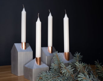 Wooden Advent wreath SILVER Candle holder set of 4 different heights.Festive table centerpiece. Christmas gift.