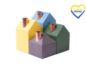 Corona de Adviento de madera moderna: Juego de portavelas con diseño de campo de girasoles