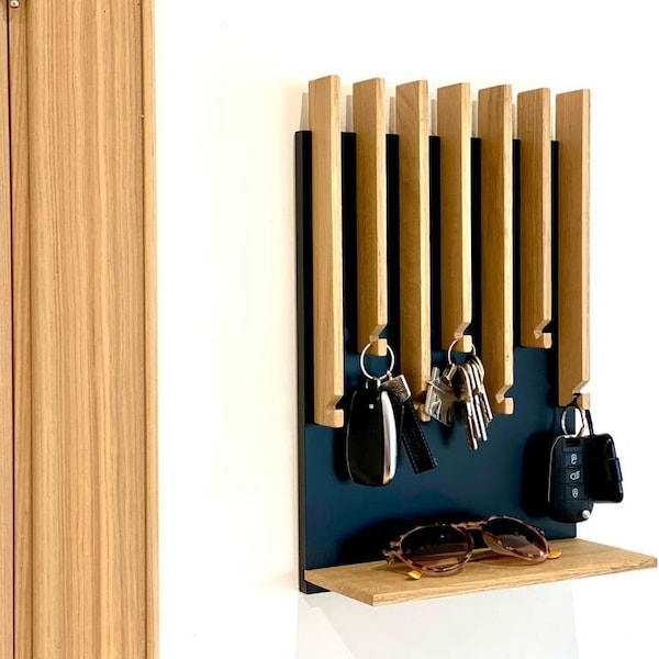 Massief houten moderne hal Mail Key Organizer Moderne sleutelhouder voor muur Entryway Organizer voor Home Decor Zwarte sleutelhouder