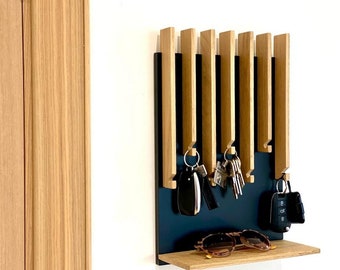 Organisateur de clés postales moderne en bois massif pour entrée Porte-clés moderne pour mur Organiseur d'entrée pour la décoration intérieure Porte-clés noir