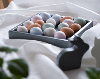 Handmade Wooden Easter Egg Tray: Gray Easter Centerpiece