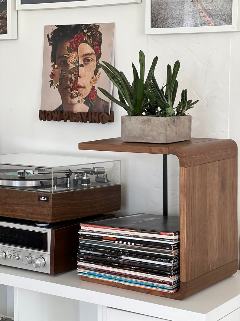 Modern design Vinyl Record holder, Oak Wood Record Storage, LP Record Stand, Record Cabinet, Record Player Console, Record Storage walnut color stained