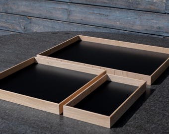 Oak Wood Serving Tray Set of 3: Elegant Table Decor