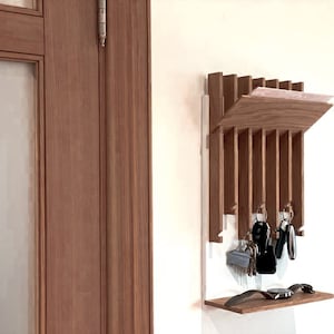 Modern Entryway Key Holder, Key Shelf, Key Organizer, Key holder for wall, Entryway Organizer for Home, Wall mail Organiser, walnut color