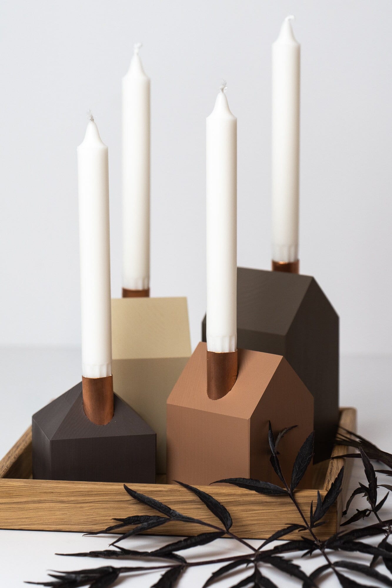 Couronne De L'Avent En Bois Avec 4 Bougeoirs - Déco De Noël Moderne, 20 Cm, Prête à Illuminer