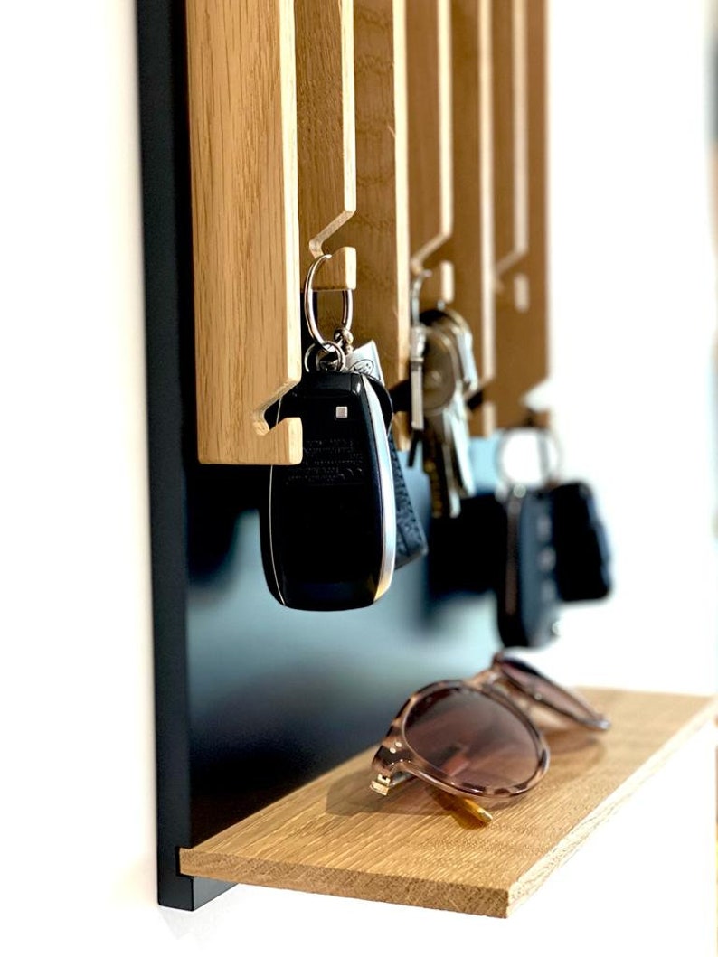 Solid wood modern Entryway Mail Key Organizer Modern Key holder for wall Entryway Organizer for Home Decor Black key holder zdjęcie 3