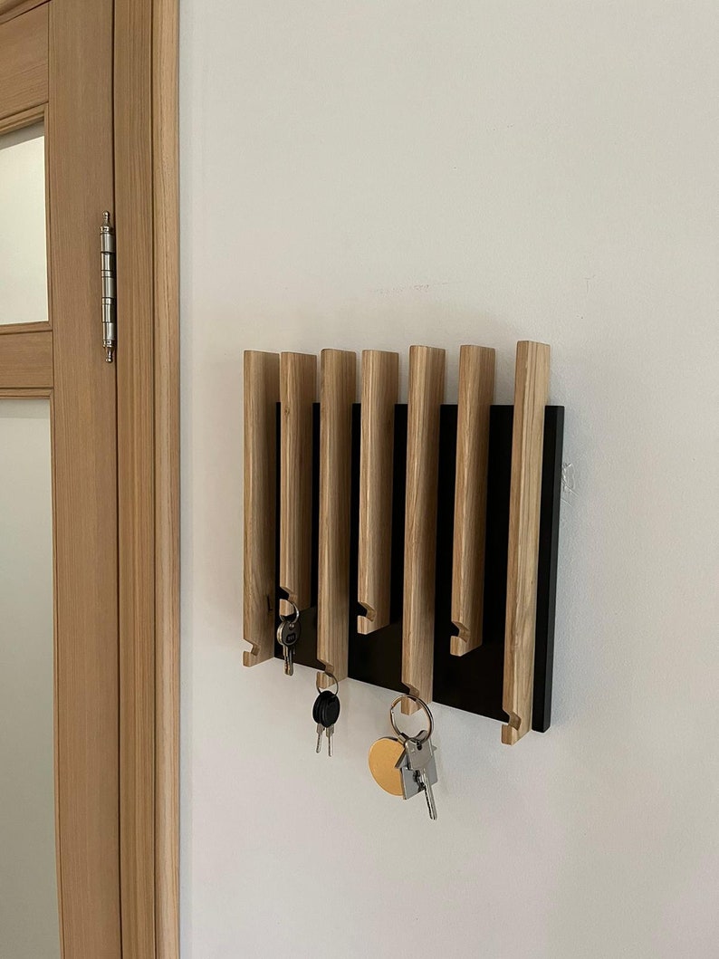 Solid wood modern Entryway Mail Key Organizer Modern Key holder for wall Entryway Organizer for Home Decor Black key holder no shelf