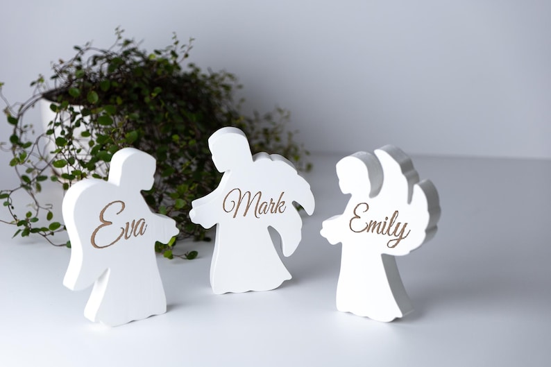 Wooden Christmas Angel Figurines: Set of 3, Personalized Decoration - Etsy