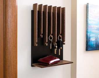 Modern Walnut Entryway Key Holder: Oak & MDF Wall Organizer