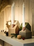 Modern Wooden Advent Wreath: Forest Tone Candle Holders, Oak Tray
