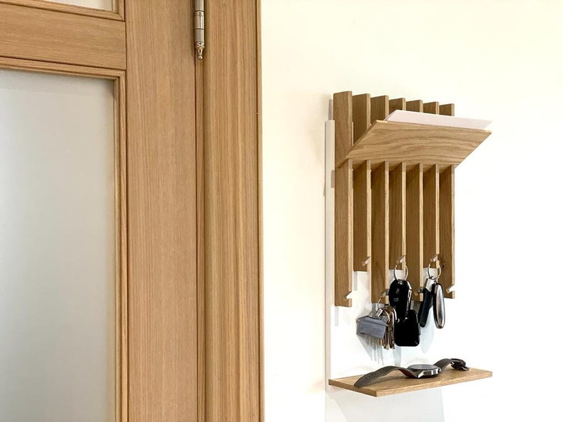 Porte-clés moderne pour entrée, étagère à clés, organiseur de clés moderne, porte-clés pour mur, organiseur d'entrée pour la maison, organiseur de courrier mural with 2 shelves