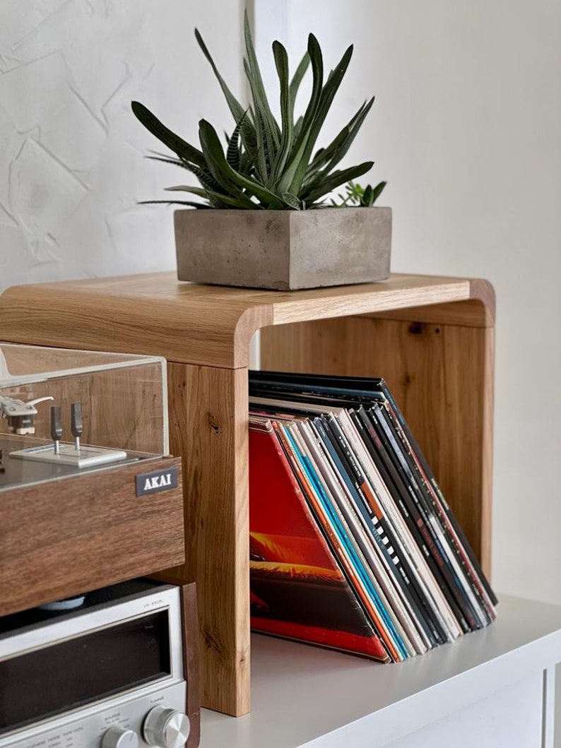 Modern design Vinyl Record holder, Oak Wood Record Storage, LP Record Stand, Record Cabinet, Record Player Console, Record Storage image 2