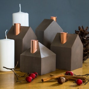 Wooden Advent wreath brown Candle holder set of 4 different heights.Festive table centerpiece. Christmas gift.
