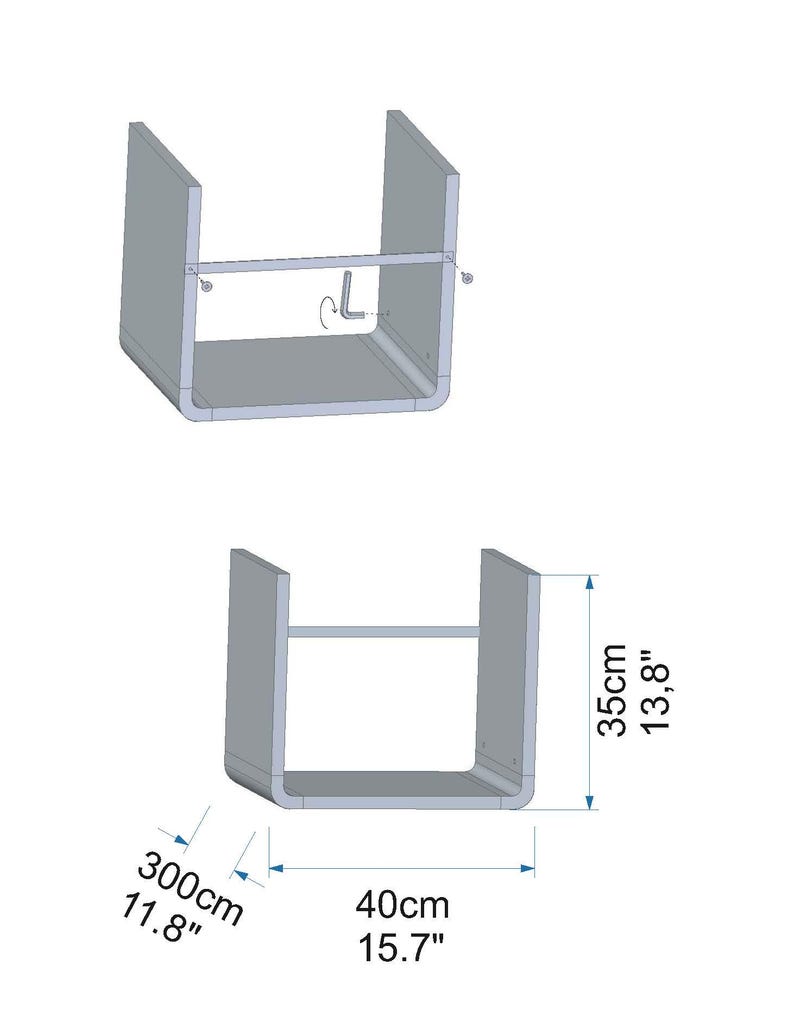 May include: A gray metal shelf unit with rounded edges. The shelf is 11.8 inches wide, 15.7 inches deep, and 13.8 inches tall.