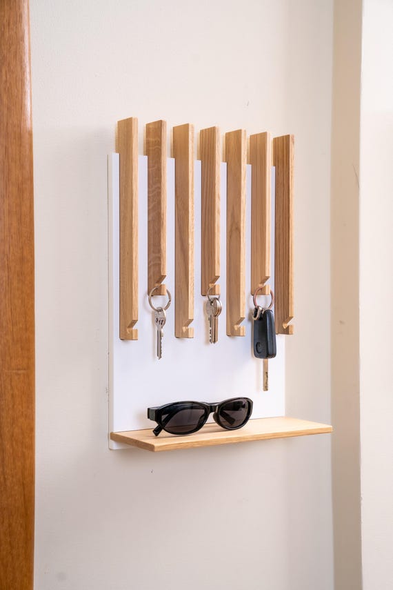 Modern Oak Entryway Key Holder: Wall Organizer With Shelf - Etsy