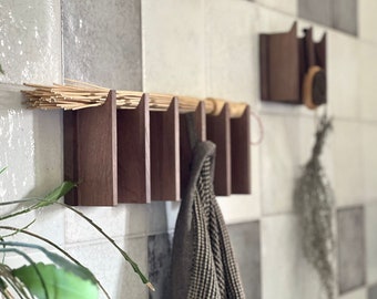 walnut color wood coat & hat rack modern key holder Scandinavian design wall hooks Stylish oak wood rack Wooden Towel Hanger, Hooks for Wall