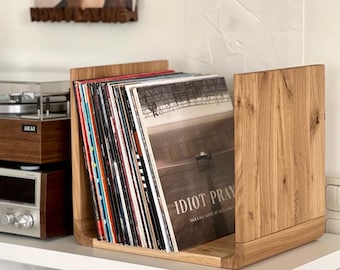 Modern Oak Wood Vinyl Record Holder: LP Record Storage