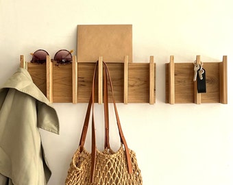 Wooden coat & hat rack modern key holder Scandinavian design wall hooks Stylish oak wood rack Wooden Towel Hanger, Hooks for Wall